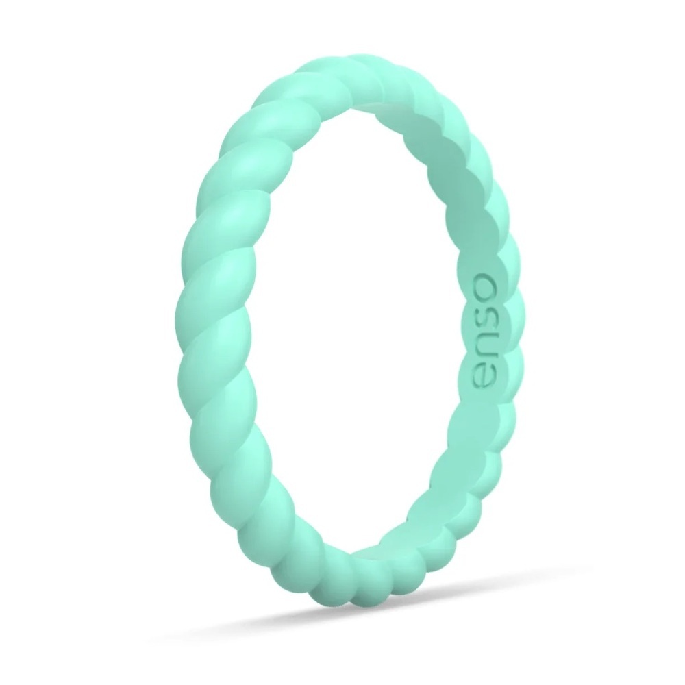 NWT Enso‎ Braided Stackable Silicone Ring White/Turquoise 2-Pack